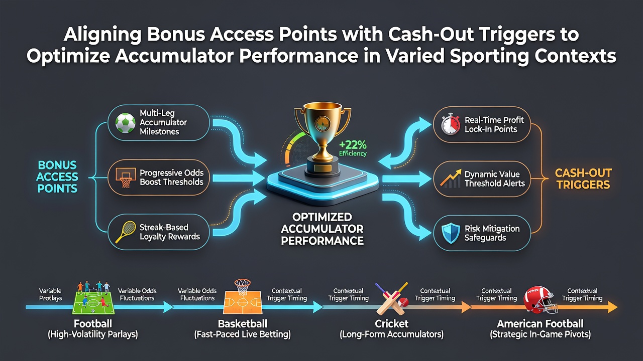 Sports betting interface showing accumulator setup with bonus indicators and cash-out options across football and tennis markets