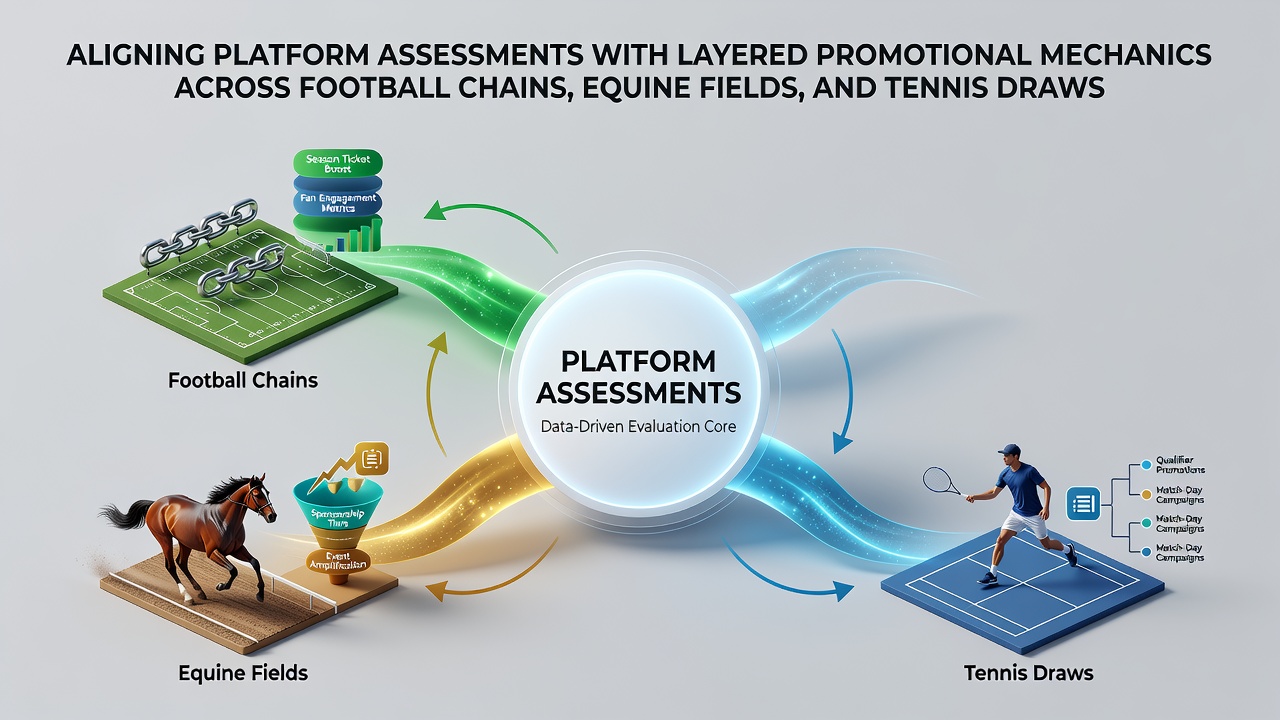 Betting platform dashboard displaying layered promotional options across football, horse racing, and tennis markets with assessment metrics highlighted