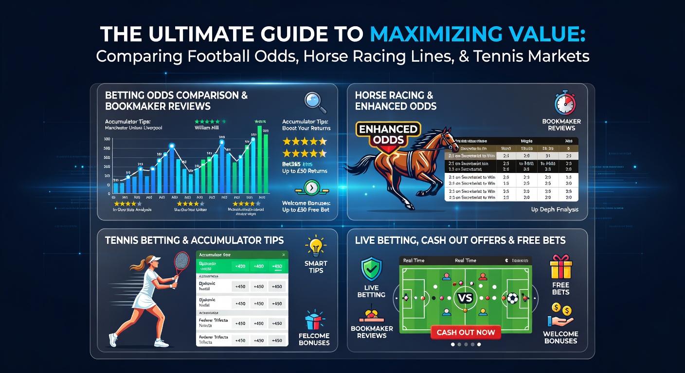 Punters huddled over screens comparing betting odds for Premier League matches, French Open rallies, and Chester horse races in May 2026