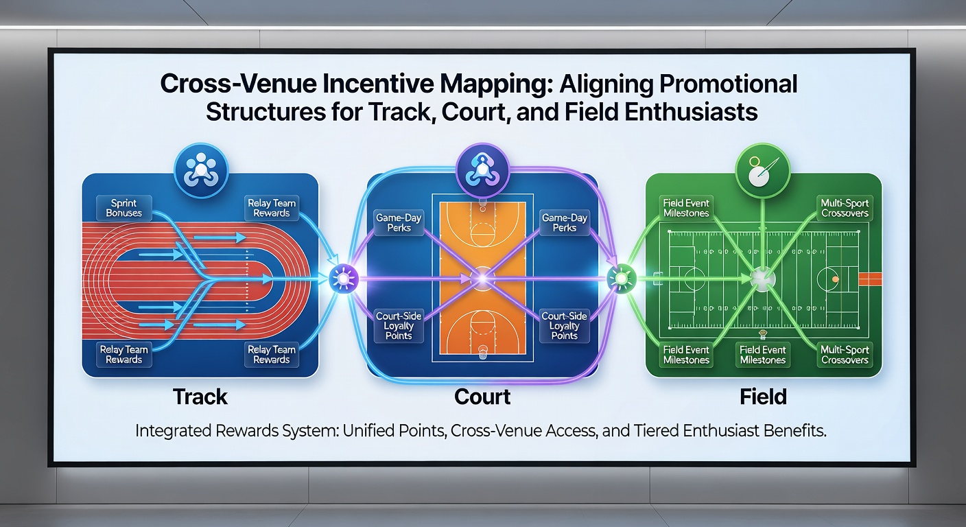 Diagram illustrating how promotional bonuses flow between track, court, and field sports environments