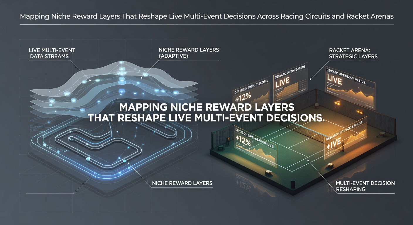 Detailed visualization of layered reward structures overlaid on a racing circuit map and tennis court layout during live events