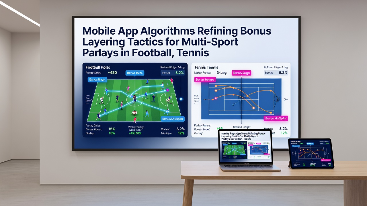 Data visualization showing algorithmic pathways for stacking bonuses in combined football, tennis, and horse racing parlays