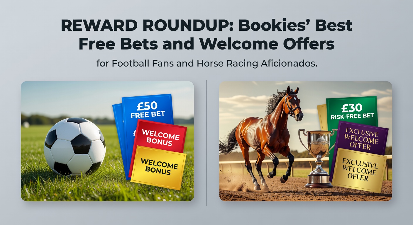 Close-up of a bookmaker's app displaying free bet notifications amid football pitch action and a horse racing finish line