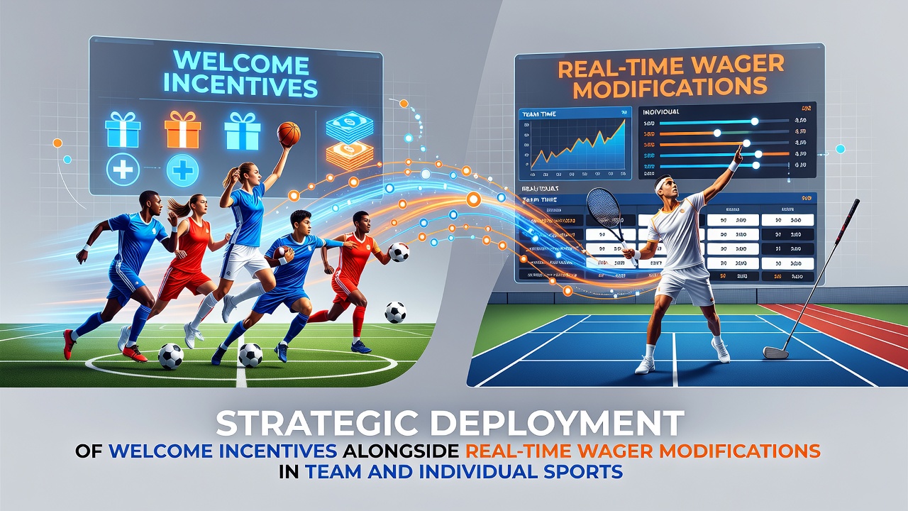 Strategic welcome incentives and live wager adjustments displayed on betting platform interface for team and individual sports