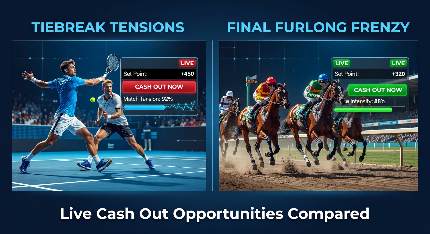 Horses neck-and-neck charging down the final furlong, jockeys urging them on amid a packed grandstand, illustrating the frenzy of live cash-out decisions