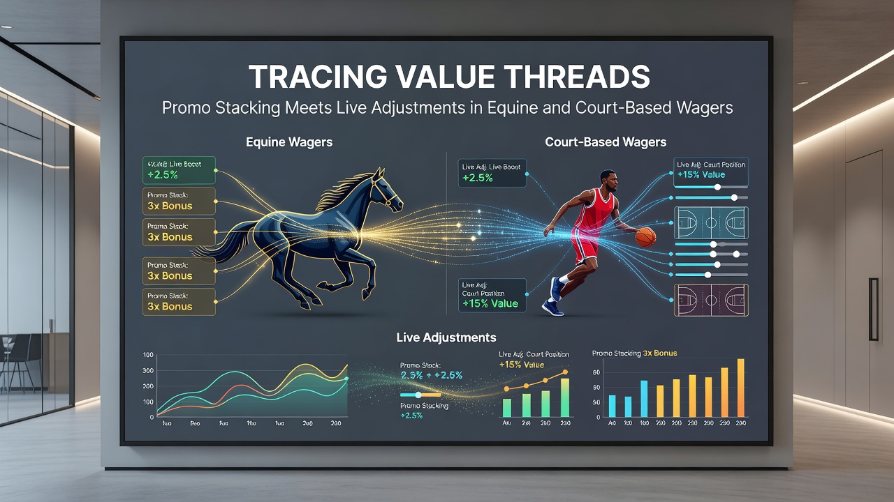 Promo stacking strategies illustrated alongside live betting interfaces for horse racing and tennis markets